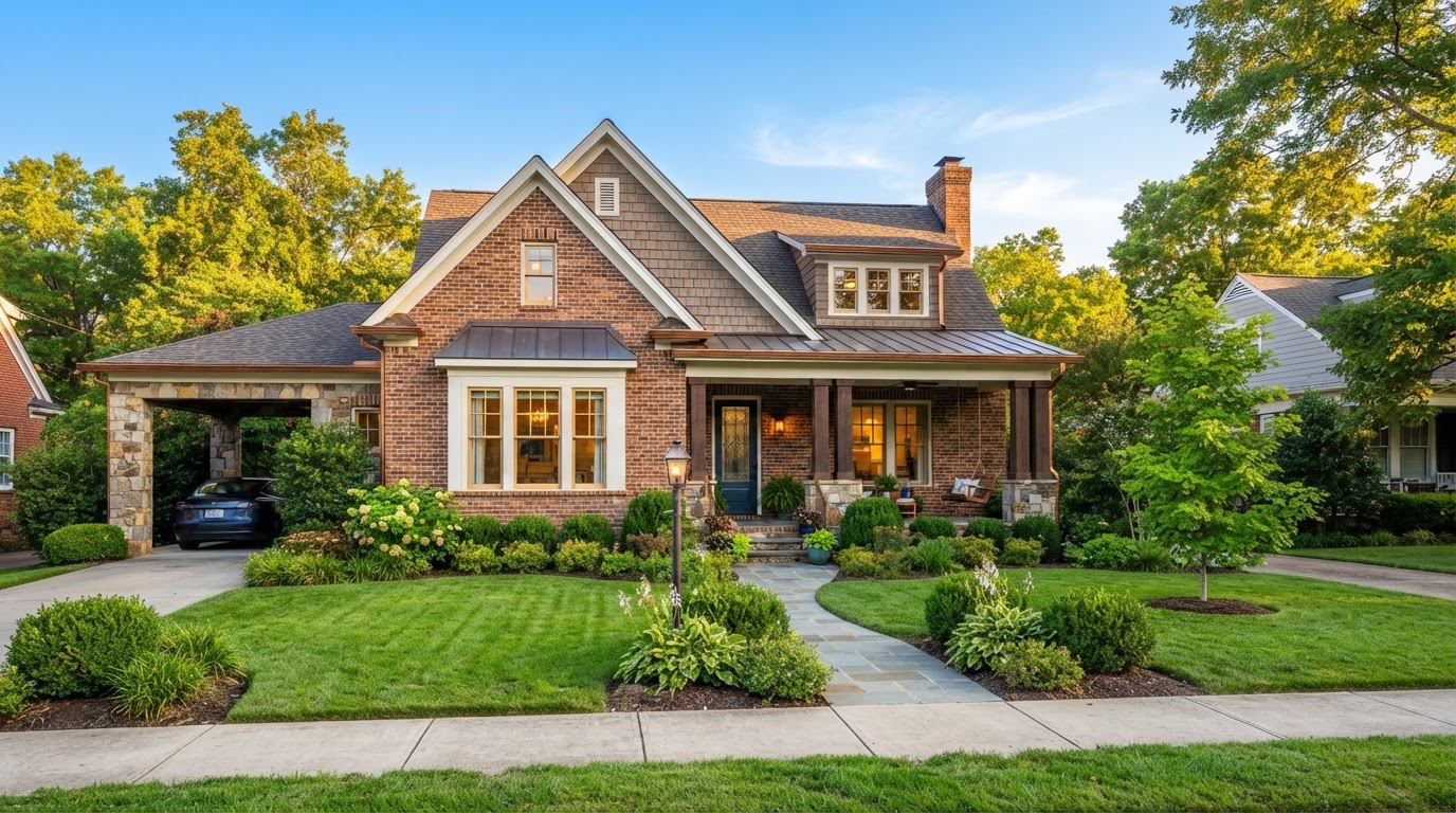 Modern Nashville craftsman home exterior with clean perimeter landscaping